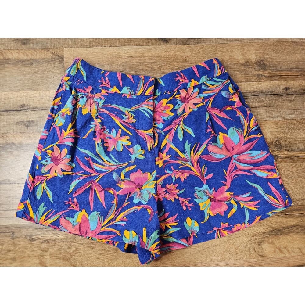 J. Crew Tropical Floral Linen Blend Shorts Women's Size 4 Beach Vibrant Party